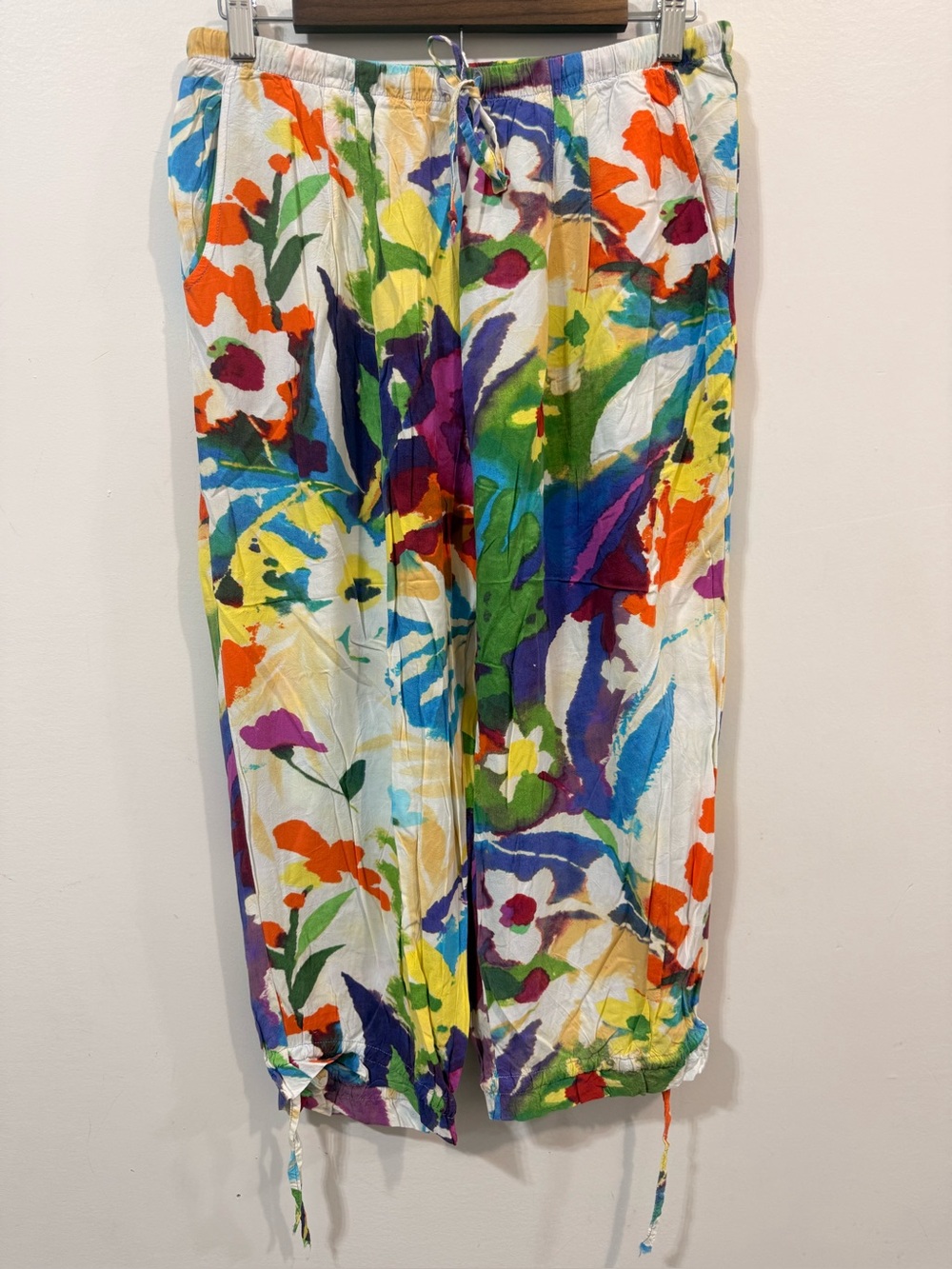 Jams World Vintage Artsy Summer Bright Multicolor Floral Drawstring Pants Size M